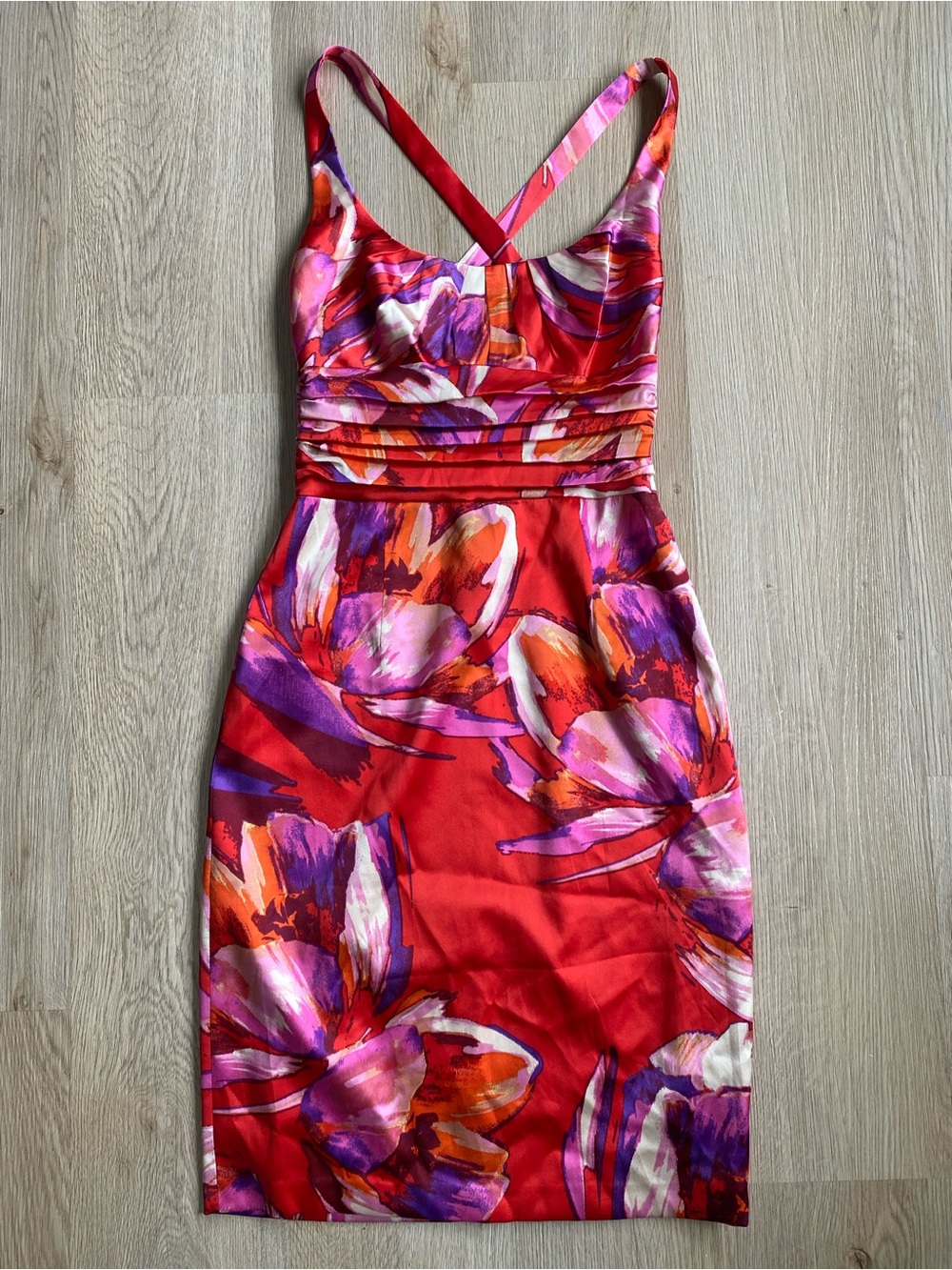 David Meister Silk Blend Floral Cocktail Dress NWT Red Pink Mini Party Dress - Picture 2 of 16